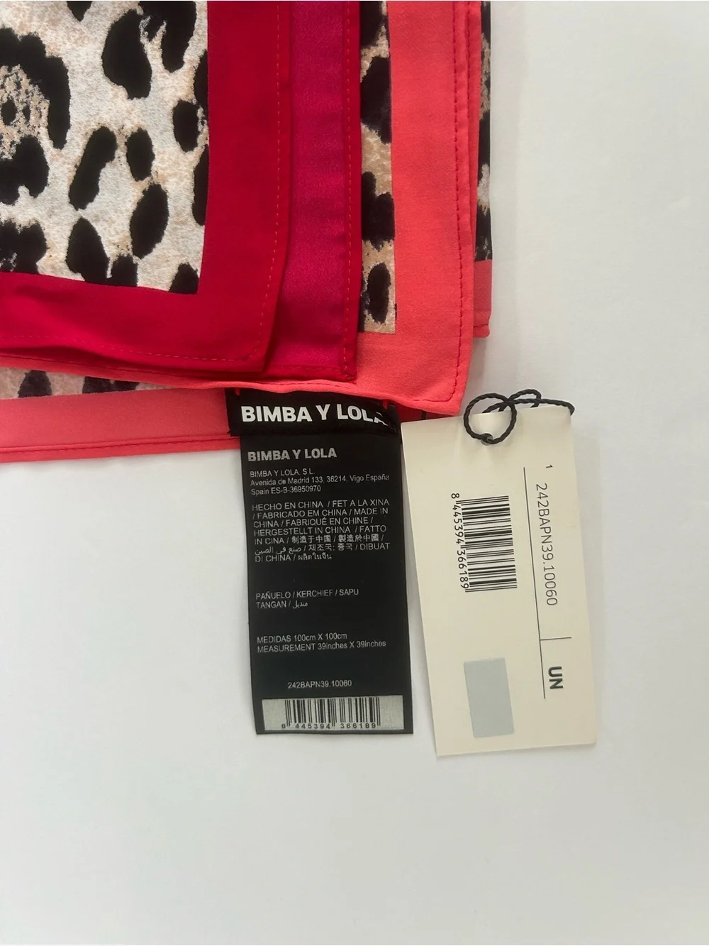 Bimba Y Lola Leopard Print Silk Scarf with Red and Pink Trim